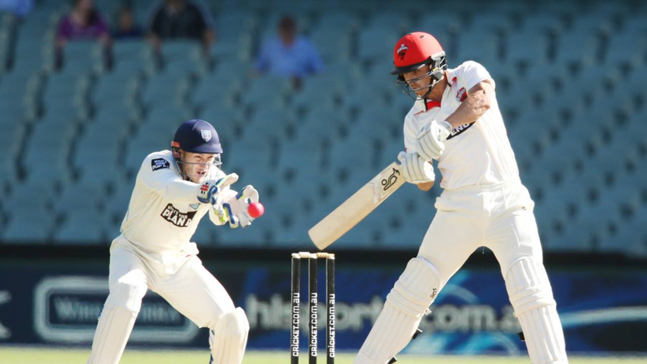 Sam Raphael punches off the back foot during his 61, South Australia v New South Wales, 2nd day, Sheffield Shield 2016-17, Adelaide, December 6, 2016 