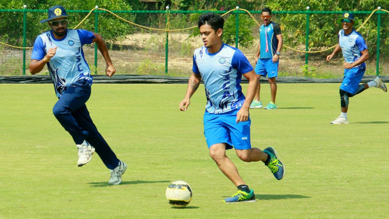 Ishan Kishan involved in a game of football with his team-mates, Odisha v Jharkhand, Group B, Ranji Trophy, December 14, 2016