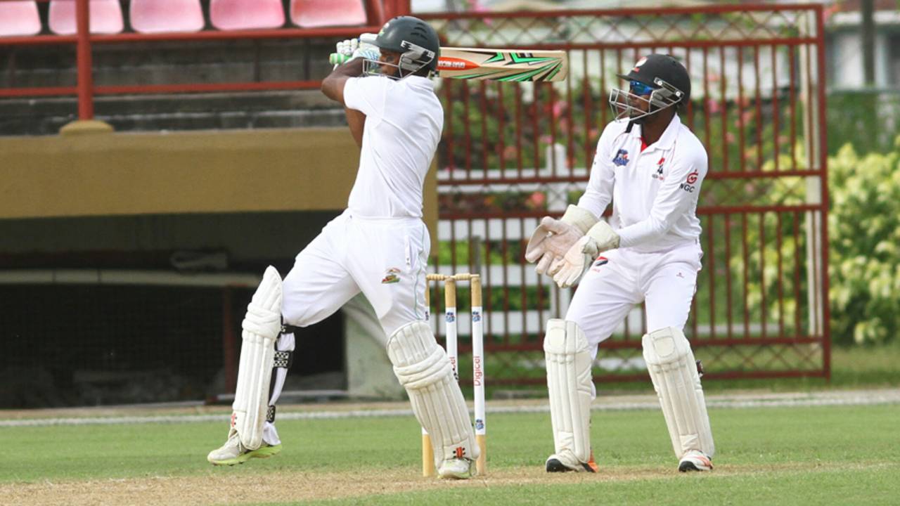 Shivnarine Chanderpaul plays a pull shot during his century, Guyana v Trinidad & Tobago, WICB Professional Cricket League Regional 4-Day Tournament, 2nd day, Providence, December 17, 2016 