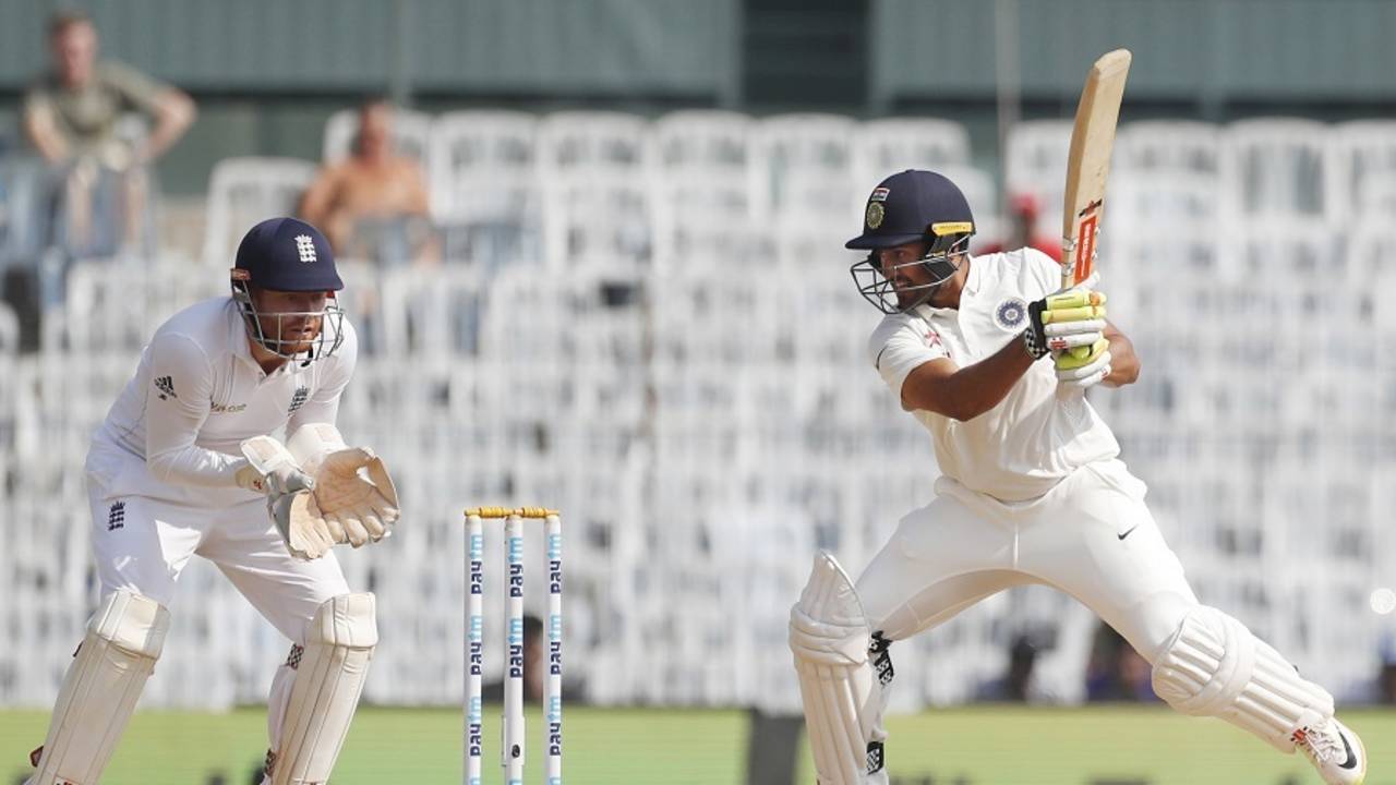 Karun Nair gets through a cut shot, India v England, 5th Test, Chennai, 3rd day, December 18, 2016