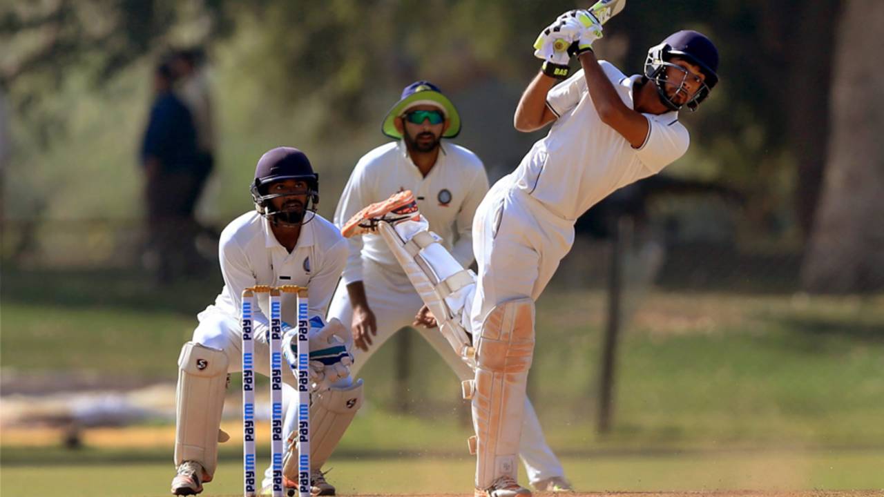 Chaitanya Bishnoi hits one over mid-on, Haryana v Jharkhand, Ranji Trophy, Dec 23-26 2016, Vadodara
