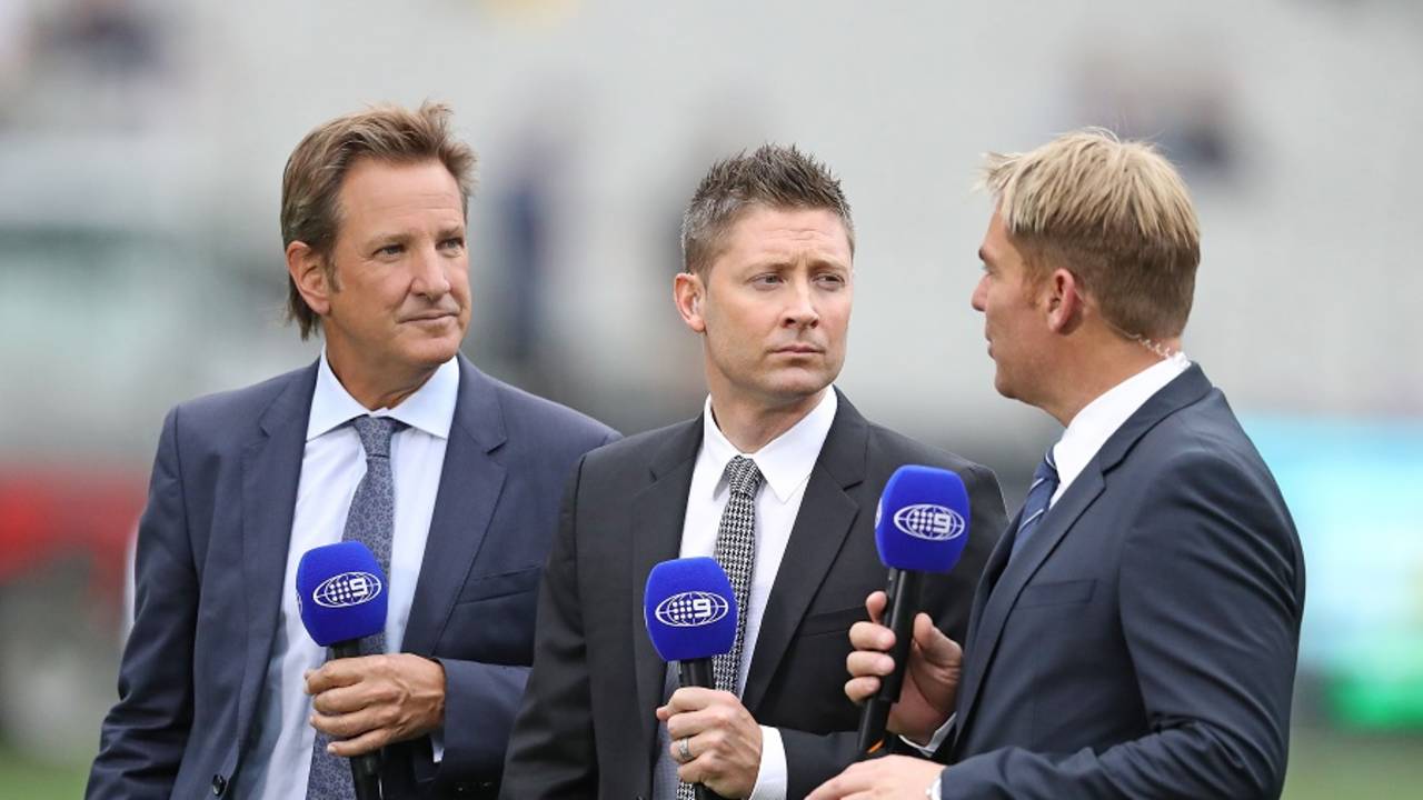 Mark Nicholas, Michael Clarke and Shane Warne talk on television, Australia v Pakistan, 2nd Test, 3rd day, Melbourne, December 28, 2016