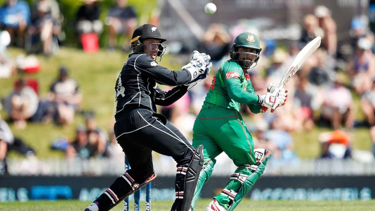 Imrun Kayes pokes the ball to fine leg, New Zealand v Bangladesh, 2nd ODI, Nelson, December 29, 2016