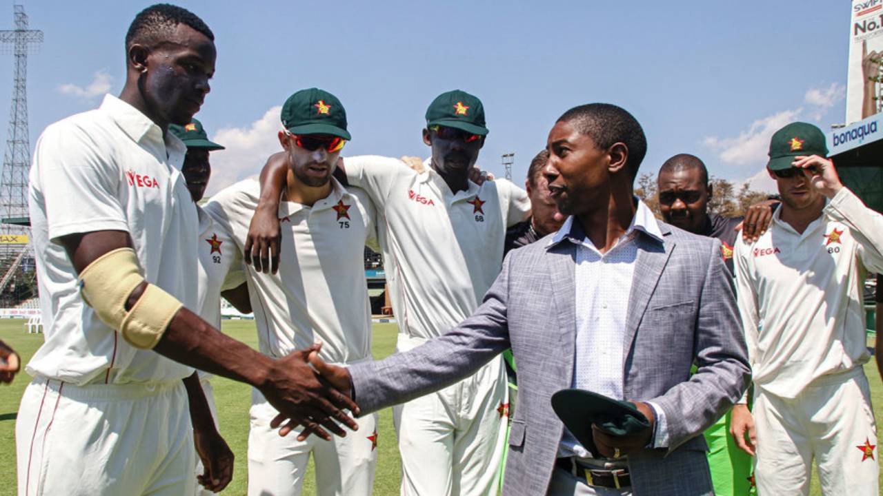 File photo - Carl Mumba received his Zimbabwe Test cap from current selection convener Tatenda Taibu last year&nbsp;&nbsp;&bull;&nbsp;&nbsp;AFP