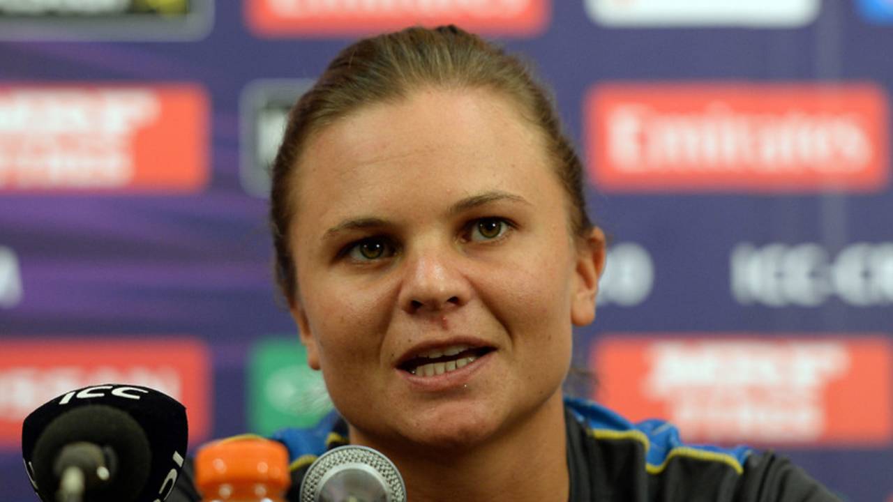Suzie Bates at a press conference ahead of the match, New Zealand v West Indies, World T20 semi-final, Mumbai, March 30, 2016