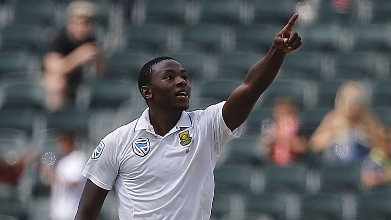 Kagiso Rabada celebrates the wicket of Dimuth Karunaratne, South Africa v Sri Lanka, 3rd Test, Johannesburg, 3rd day, January 14, 2017