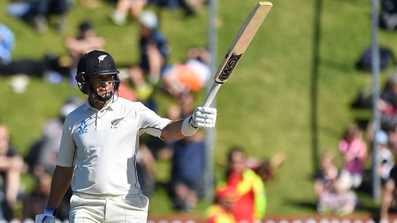Ross Taylor celebrates his half-century, New Zealand v Bangladesh, 1st Test, Wellington, 5th day, January 16, 2017