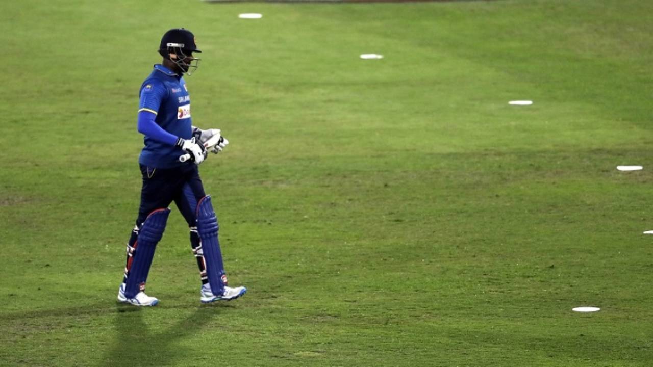 Angelo Mathews walks back after being dismissed for six, South Africa v Sri Lanka, 1st T20I, Centurion, January 20, 2017