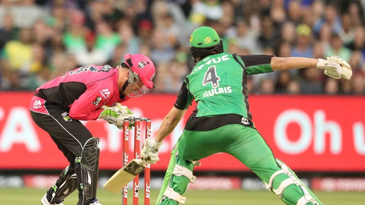 Evan Gulbis is stumped by Brad Haddin, Melbourne Stars v Sydney Sixers, BBL 2016-17, Melbourne, January 21, 2017