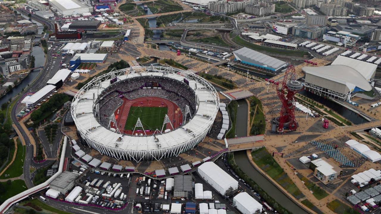 An aerial view of the Olympic Stadium during London 2012, Stratford, August 3, 2012