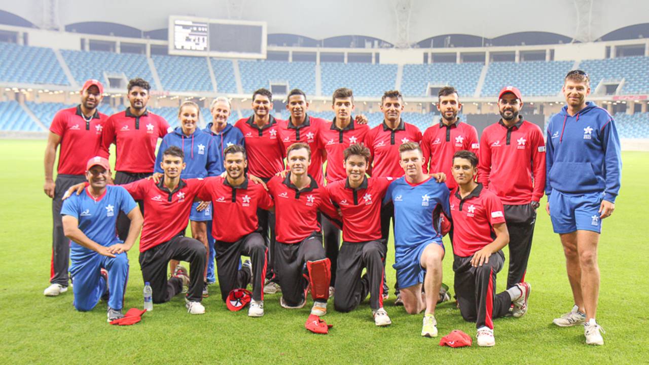 Hong Kong's squad are all smiles after a thumping win over Netherlands, Hong Kong v Netherlands, Desert T20, Group B, Dubai, January 18, 2017