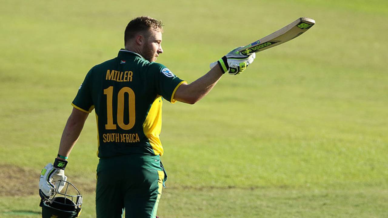 David Miller celebrates his century, South Africa v Sri Lanka, 2nd ODI, Durban, February 1, 2017