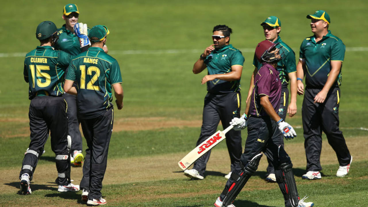 Ajaz Patel celebrates the wicket of Bharat Popli&nbsp;&nbsp;&bull;&nbsp;&nbsp;Getty Images