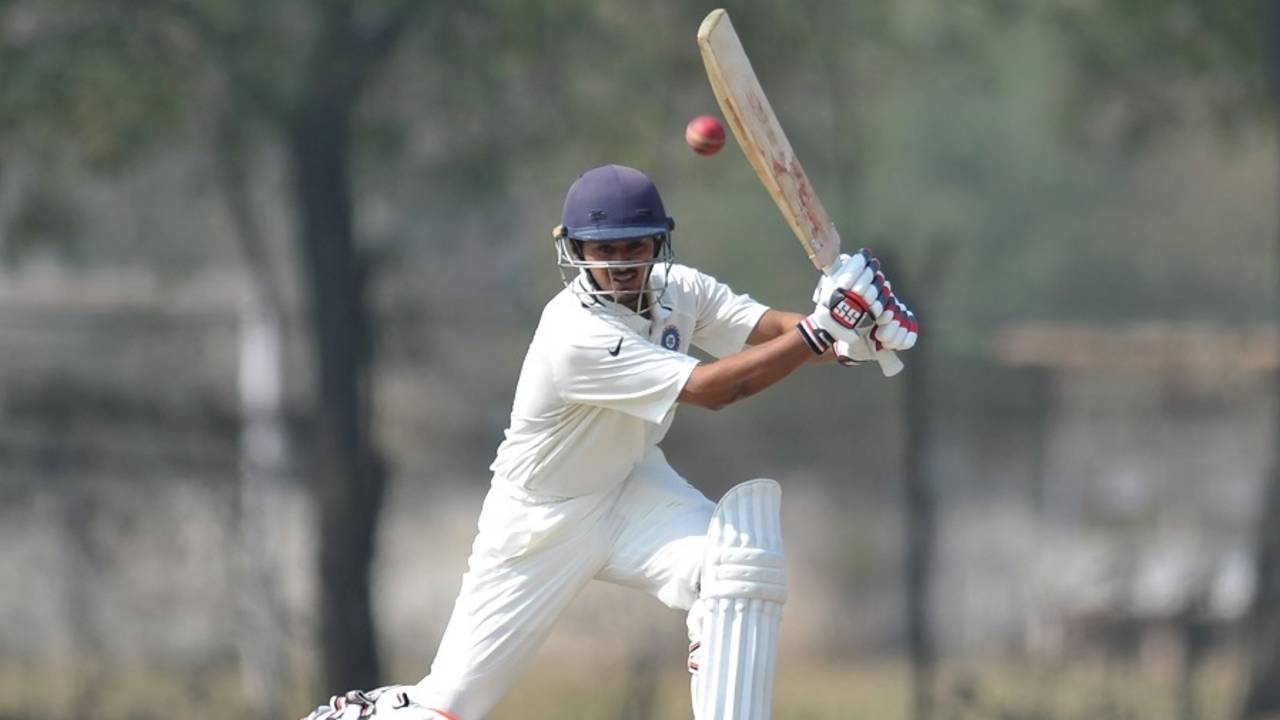 Priyank Panchal hits one through the off side, India A v Bangladeshis, Tour match, 2nd day, Hyderabad, February 6, 2017