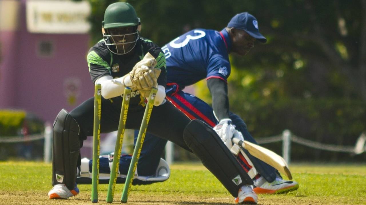 Anthony Bramble runs out Timroy Allen, Guyana v ICC Americas, WICB Regional Super50, Barbados, February 9, 2017