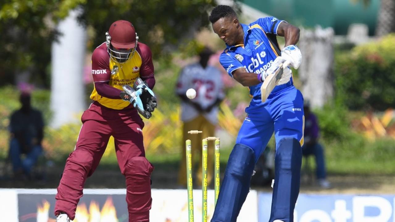Kevin Stoute was bowled for 21, Barbados v Leeward Islands, semi final, WICB Regional Super50, Antigua, February 16, 2017