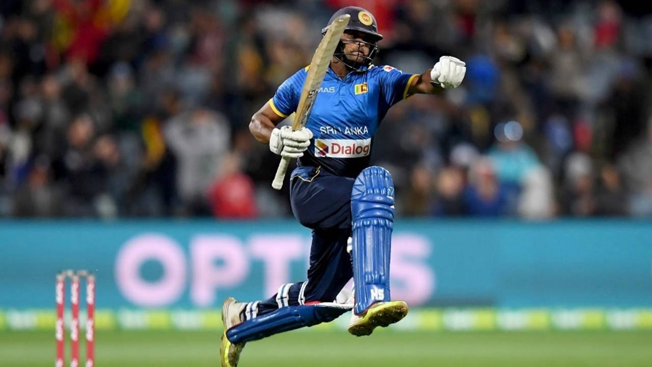 Asela Gunaratne jumps in joy after hitting the winning runs, Australia v Sri Lanka, 2nd T20 International, Geelong, February 19, 2017