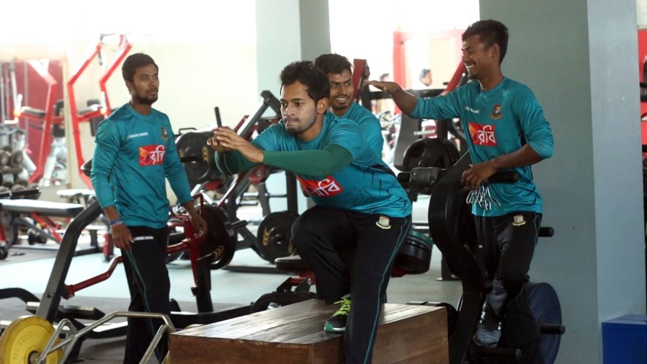 Bangladesh players go through their drills at the training facility at the Shere Bangla National Stadium, Mirpur, February 24, 2017