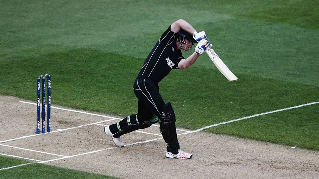 James Neesham drives down the ground, New Zealand v South Africa, 5th ODI, Auckland, March 4, 2017