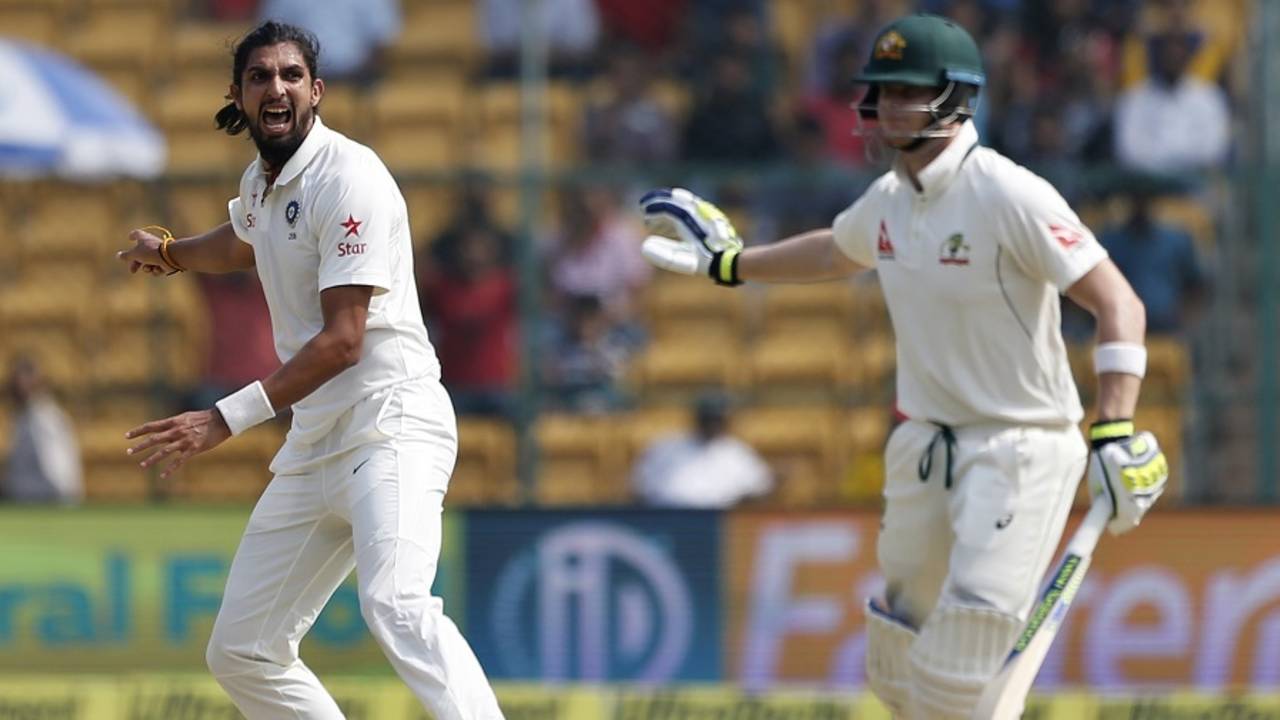 Ishant Sharma and Steven Smith engaged in a war of facial expressions, India v Australia, 2nd Test, Bengaluru, 2nd day, March 5, 2017