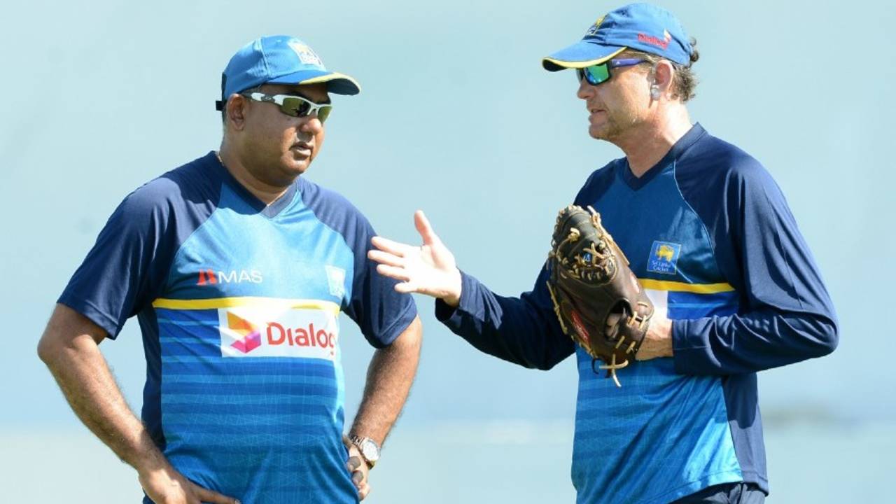 Coach Graham Ford and manager Asanka Gurusinha have a chat, Galle, March 6, 2017