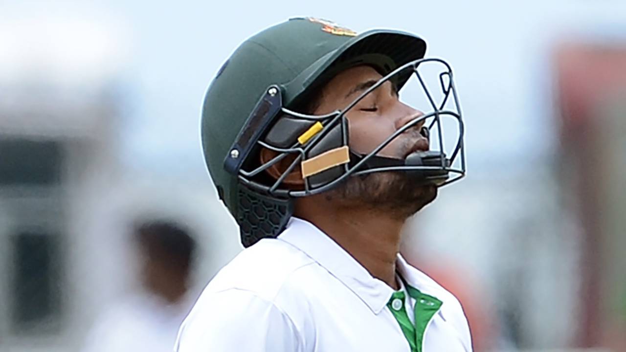 Mushfiqur Rahim looks up in disappointment after getting out, Sri Lanka v Bangladesh, 1st Test, Galle, 5th day, March 11, 2017
