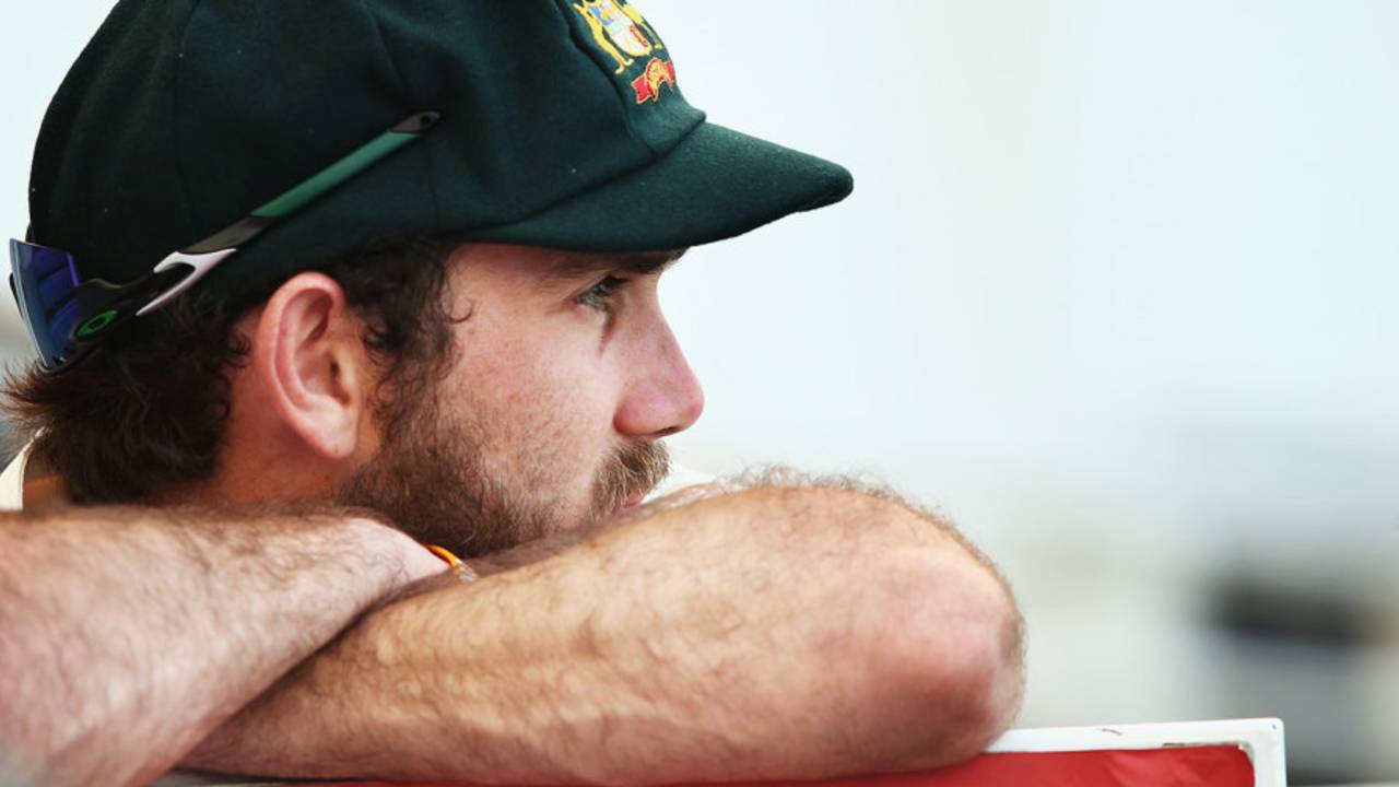 Glenn Maxwell watches the game on day five, Pakistan v Australia, 1st Test, Dubai, 5th day, October 26, 2014