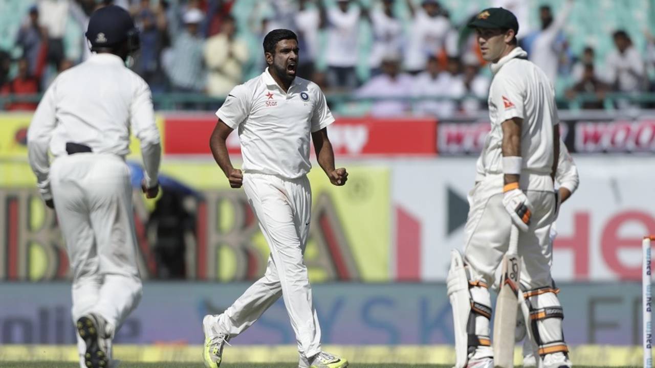 R Ashwin struck after tea to remove Glenn Maxwell, India v Australia, 4th Test, Dharamsala, 3rd day, March 27, 2017