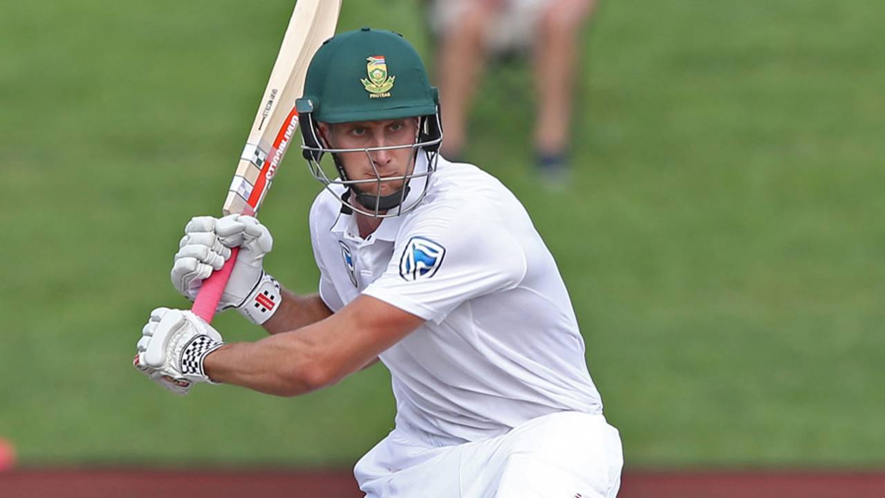 Theunis de Bruyn shapes to hit one on the up, New Zealand v South Africa, 3rd Test, Hamilton, 4th day, March 28, 2017