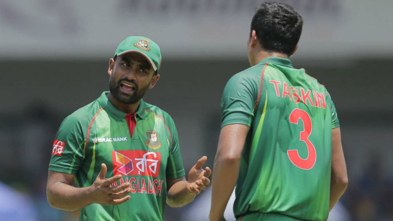 Tamim Iqbal and Taskin Ahmed were involved in an animated mid-pitch chat&nbsp;&nbsp;&bull;&nbsp;&nbsp;Associated Press