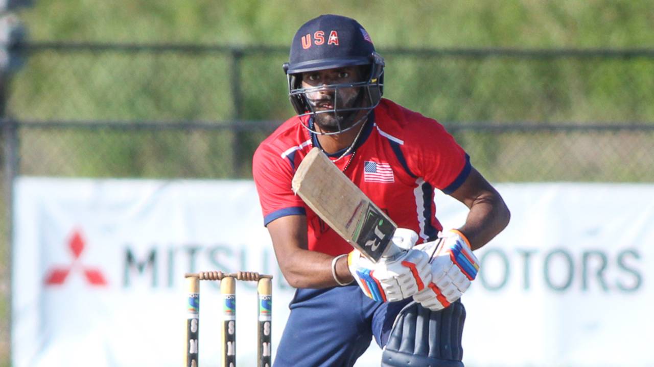 Prashanth Nair looks for a run during an intrasquad trial match, Pearland, April 8, 2017