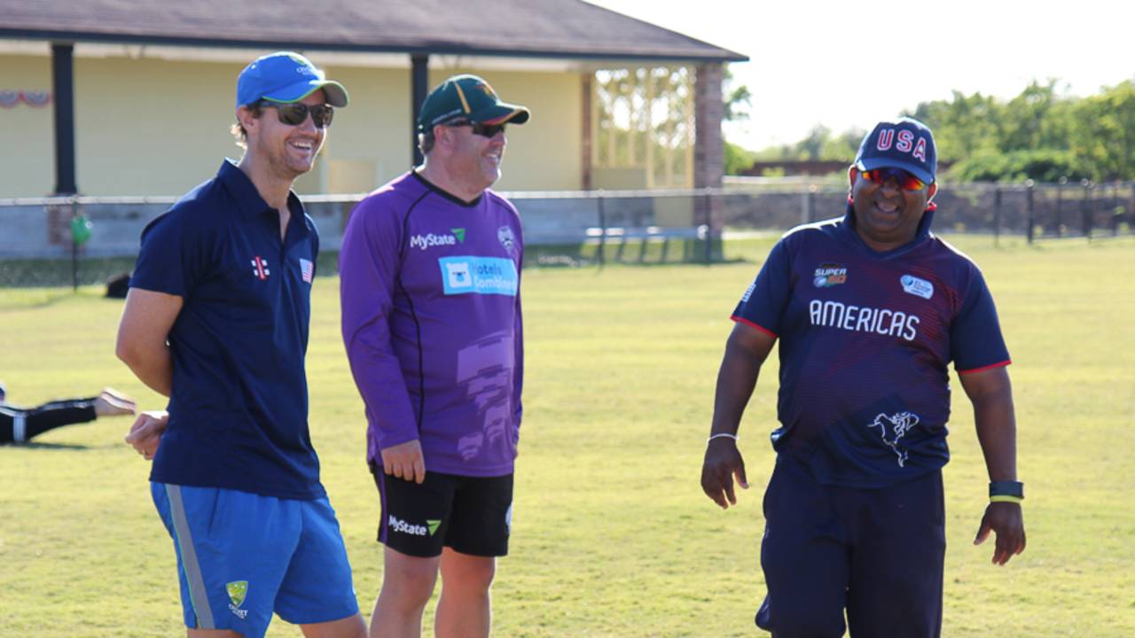 Beau Casson and Richard Allanby have a laugh with USA coach Pubudu Dassanayake