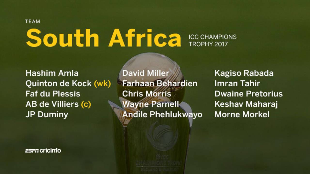 South Africa's Champions Trophy squad