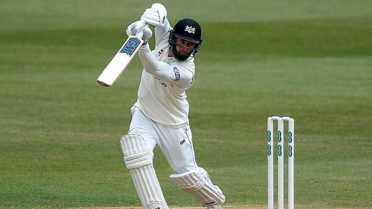 Chris Dent drives during his century, Gloucestershire v Durham, County Championship, Division Two, Bristol, 4th day, April 24, 2017