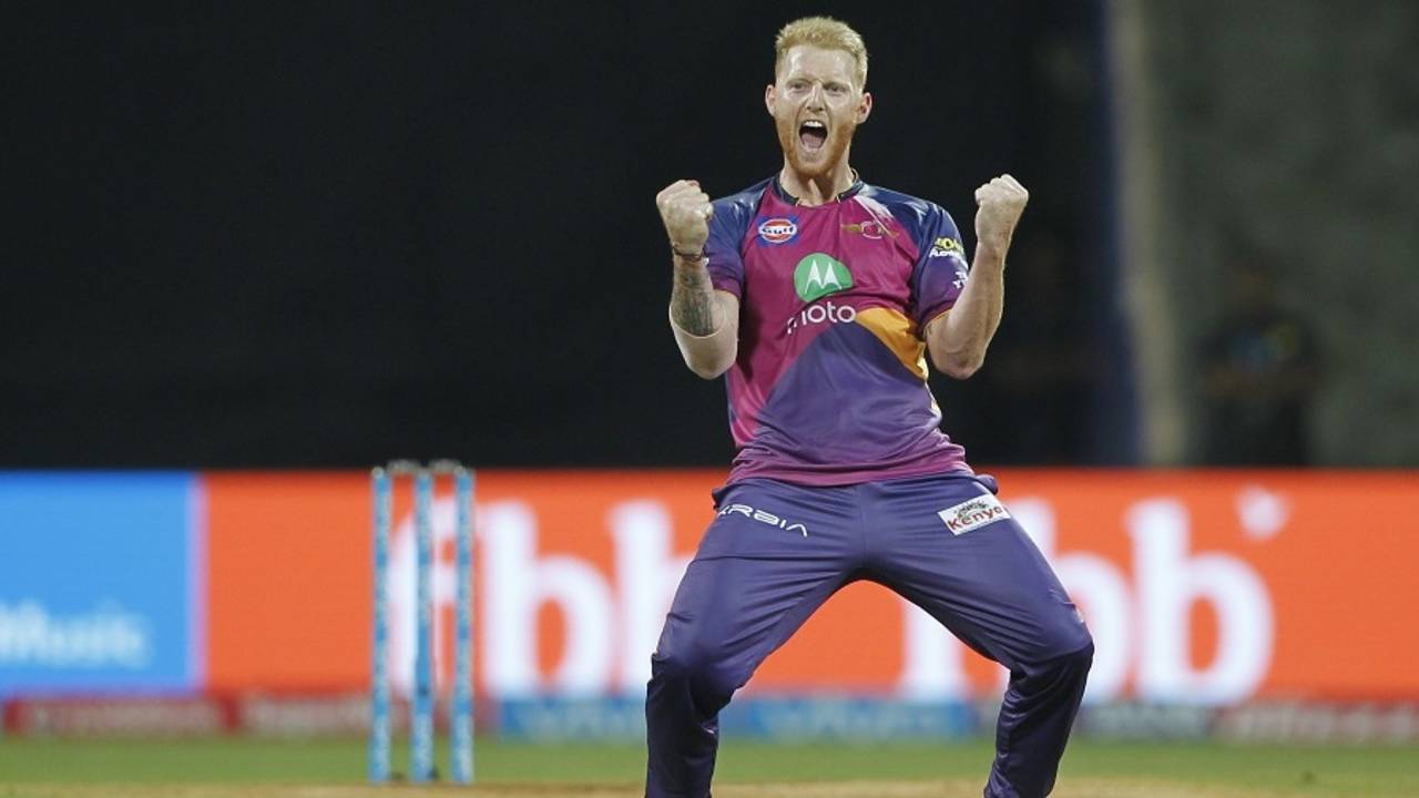 Ben Stokes is pumped up after taking out Jos Buttler, Mumbai Indians v Rising Pune Supergiant, IPL 2017, Mumbai, April 24, 2017
