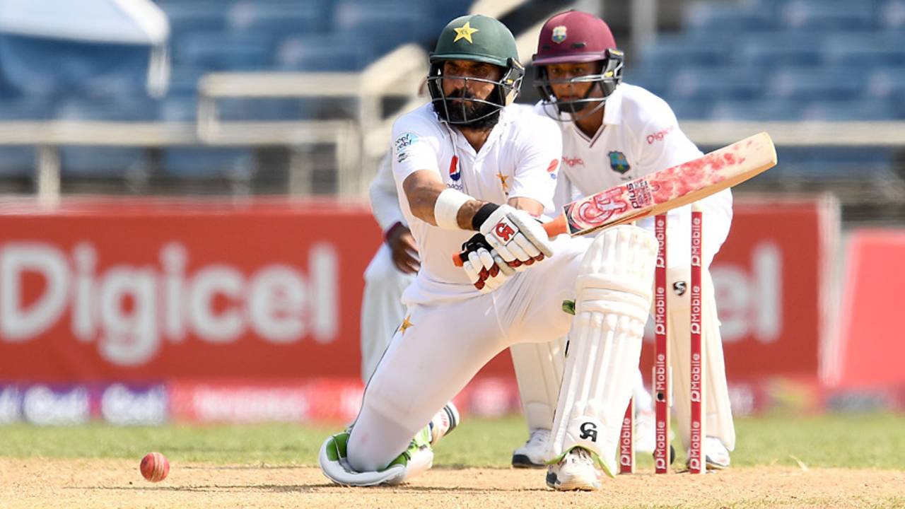 Misbah-ul-Haq brings out the reverse sweep, West Indies v Pakistan, 1st Test, Jamaica, 4th day, April 24, 2017