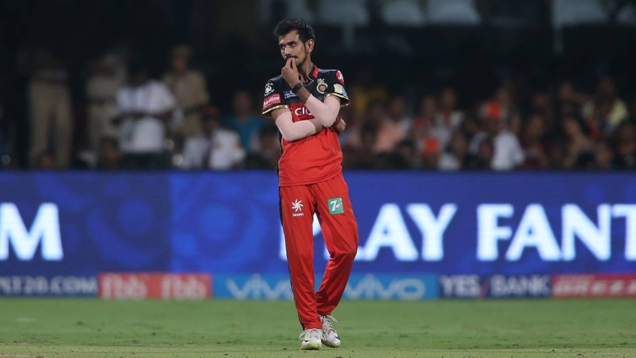Yuzvendra Chahal looks on after his wicket-taking delivery was deemed a no-ball, Royal Challengers Bangalore v Gujarat Lions, IPL 2017, Bengaluru, April 27, 2017