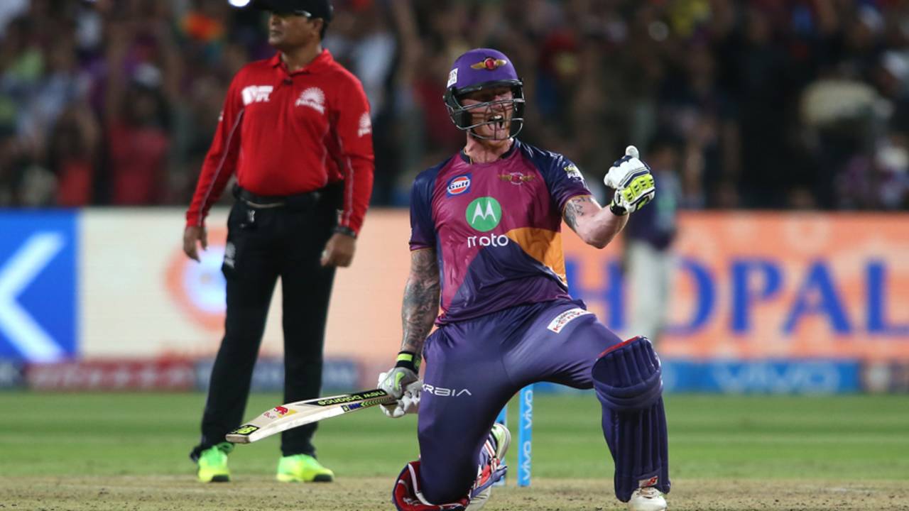 Ben Stokes exults after steering his side to a thrilling victory, Rising Pune Supergiant v Gujarat Lions, IPL 2017, Pune, May 1, 2017