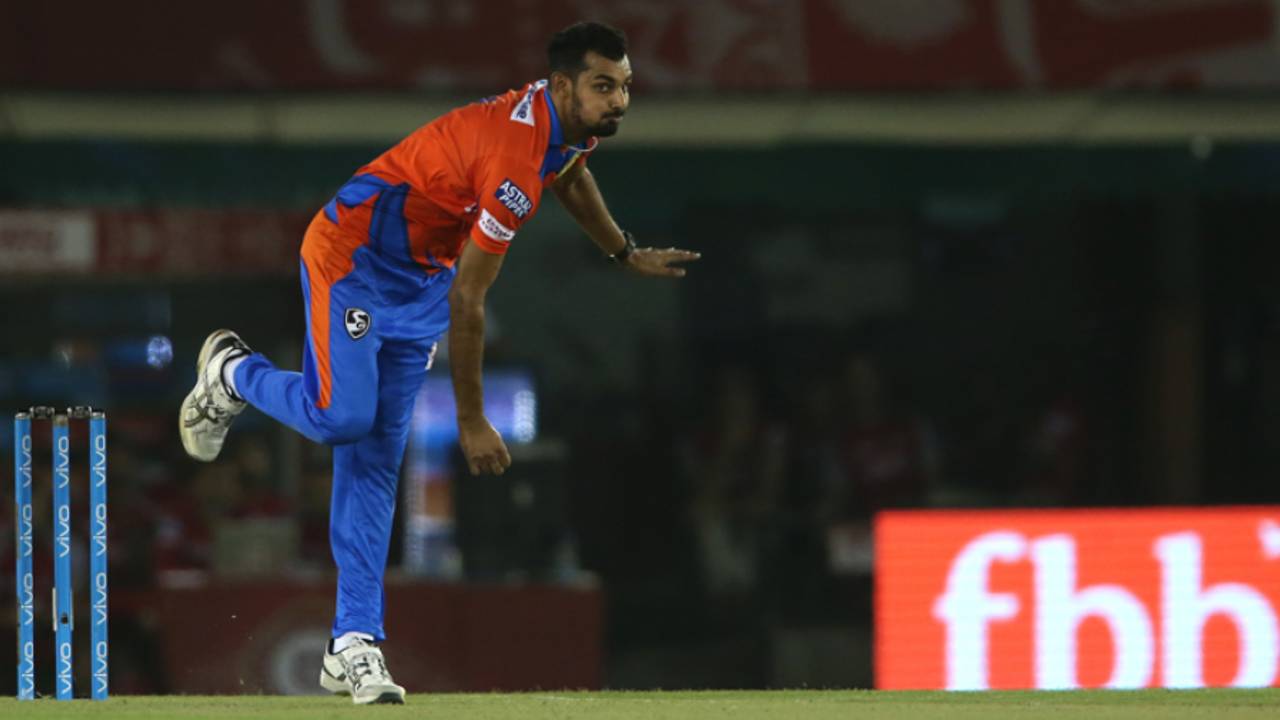 Ankit Soni in his follow through, Kings XI Punjab v Gujarat Lions, IPL 2017, Mohali, May 7, 2017