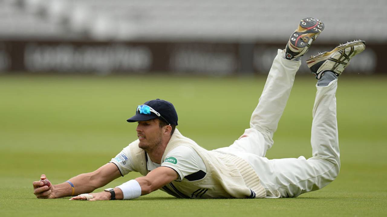 Steven Finn made good ground for a catch, Middlesex v Surrey, Specsavers County Championship, Division One, Lord's, May 20, 2017