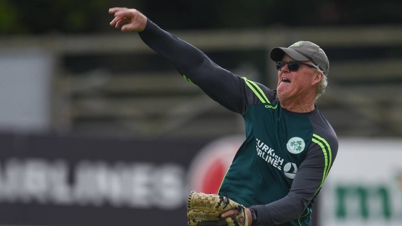 Ireland coach John Bracewell runs a fielding drill, Ireland v New Zealand, Malahide, 5th ODI, May 21, 2017