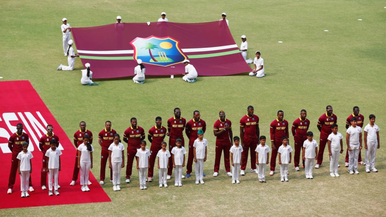 West Indies players sing their cricket anthem, "Rally Round the West Indies", World T20, Group 1, Nagpur, March 27, 2016