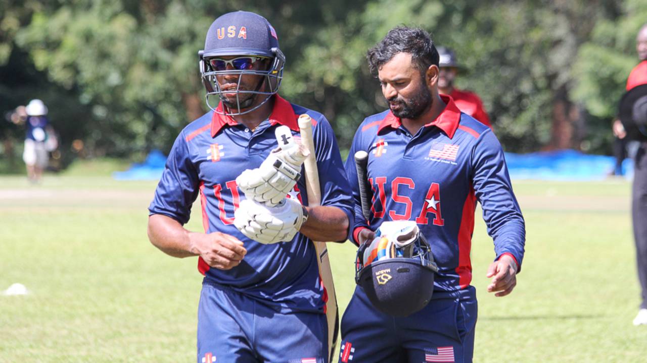 Camilus Alexander and Ibrahim Khaleel walk off after an unbeaten 51-run stand, Malaysia v USA, ICC World Cricket League Division Three, Kampala, May 24, 2017