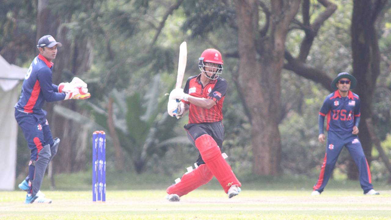 Bhavindu Adhihetty pulls through midwicket during his 67, Canada v USA, ICC World Cricket League Division Three, Kampala, May 27, 2017