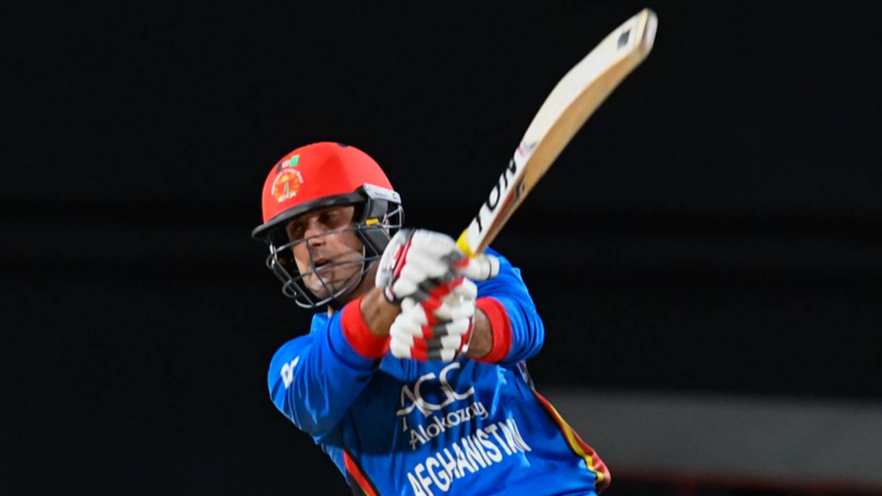 Mohammad Nabi hits over the top, West Indies v Afghanistan, 3rd T20I, St Kitts, June 5, 2017