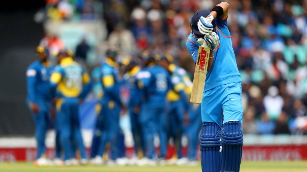 Virat Kohli was dismissed for a rare ODI duck, India v Sri Lanka, Champions Trophy 2017, The Oval, London, June 8, 2017