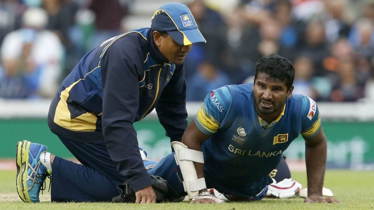 Kusal Perera was forced to retire hurt with a hamstring injury during Sri Lanka's win against India&nbsp;&nbsp;&bull;&nbsp;&nbsp;AFP