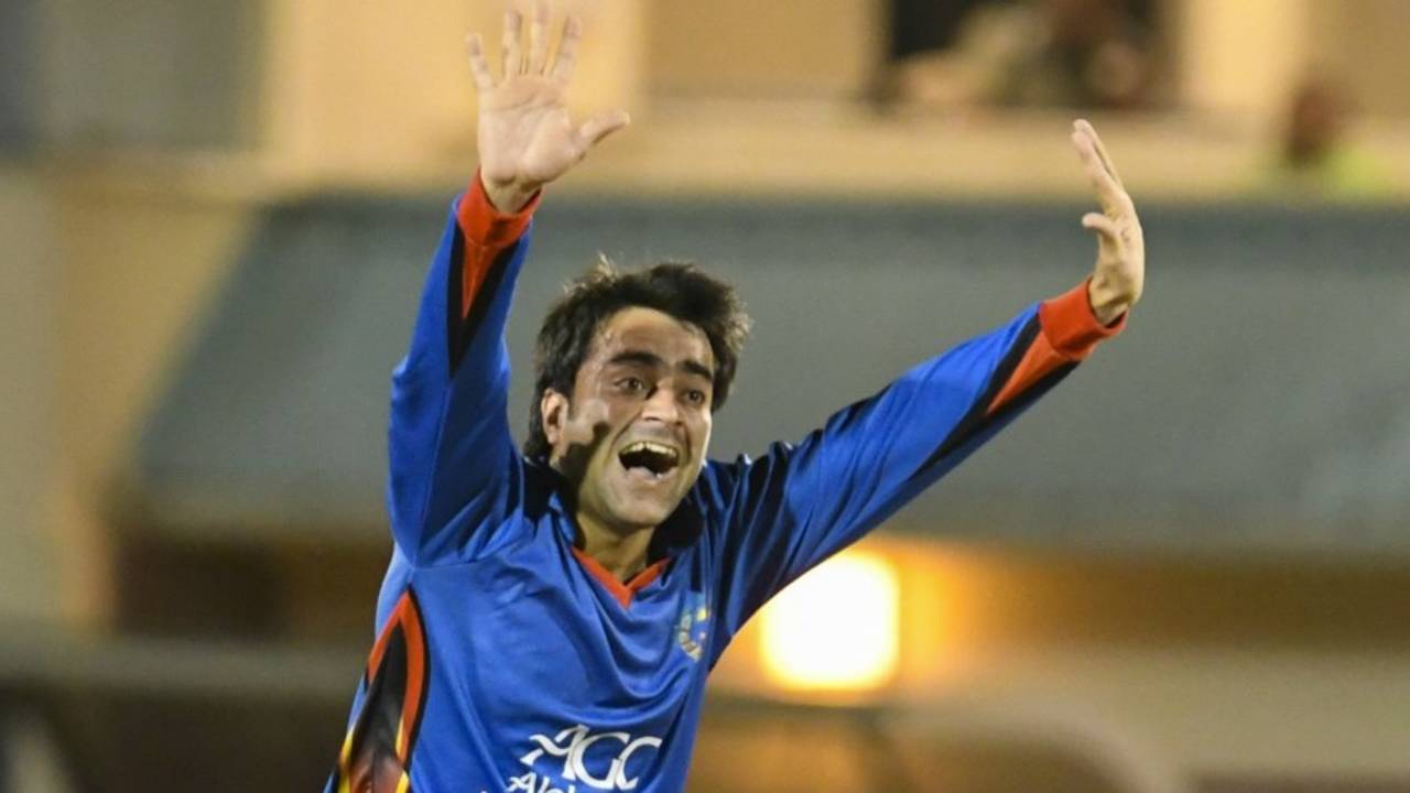Rashid Khan lets rip with an appeal, West Indies v Afghanistan, 1st ODI, St Lucia, June 9, 2017