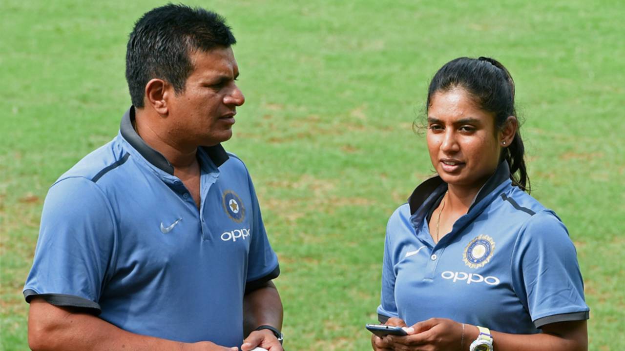Mithali Raj and coach Tushar Arothe have a chat during a preparatory camp