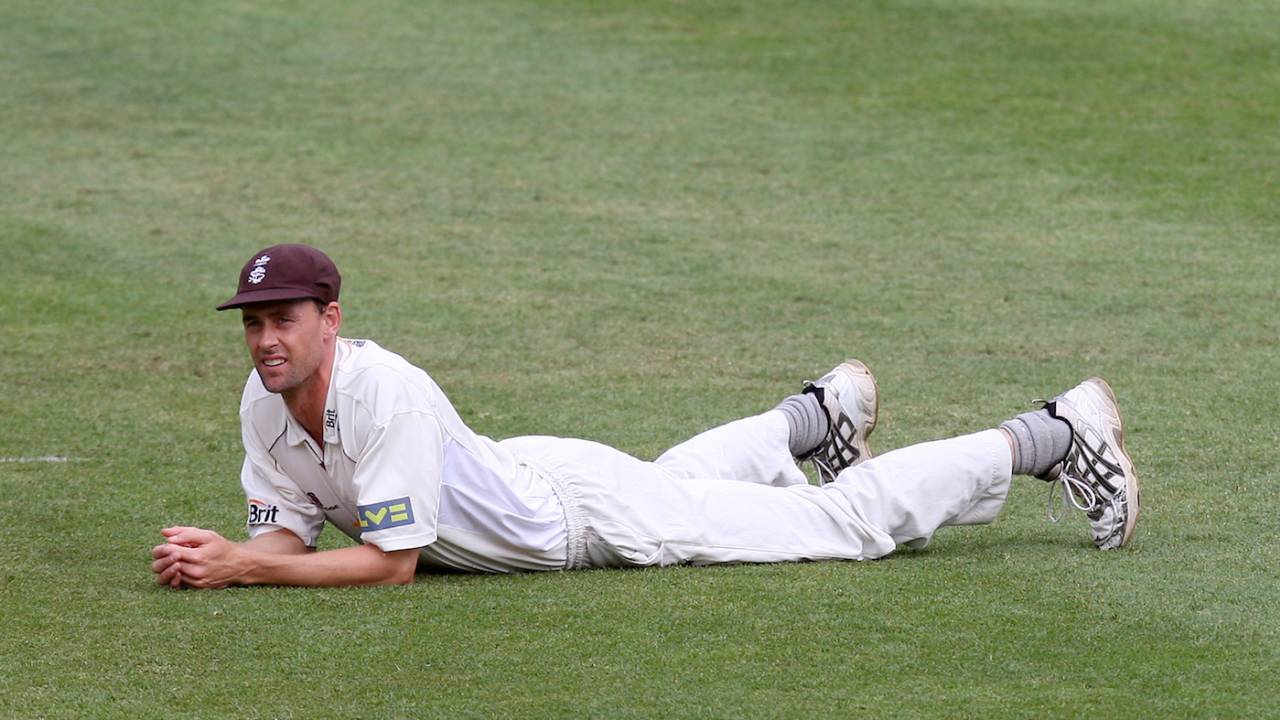 Matthew Nicholson rests his limbs, Surrey v Somerset, County Championship, Division One, Croydon, 2nd day, May 31, 2008